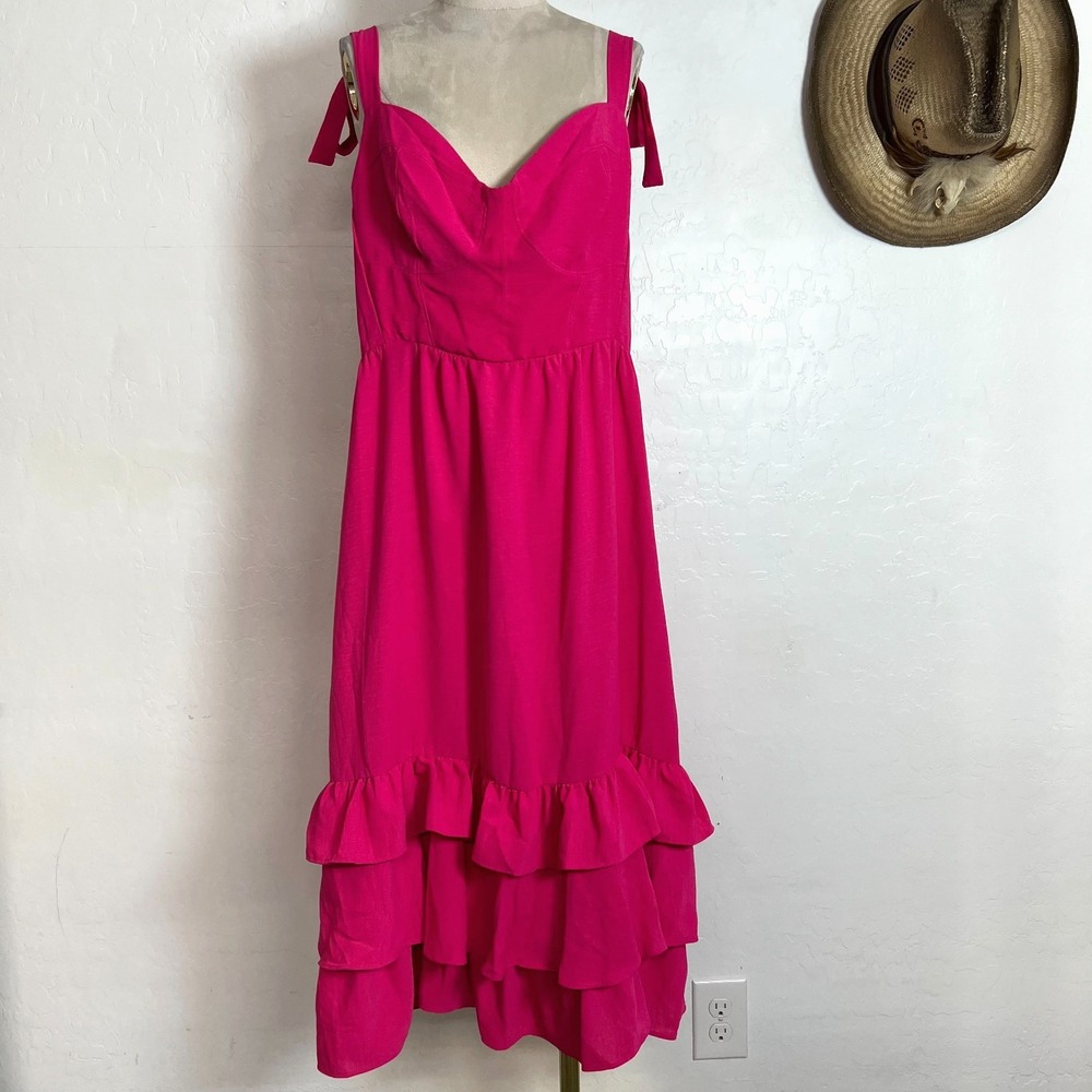 Brocade & Ivy Pink Bustier Tiered Ruffle Midi Dress Sz XXL NWOT Coquette Cottage